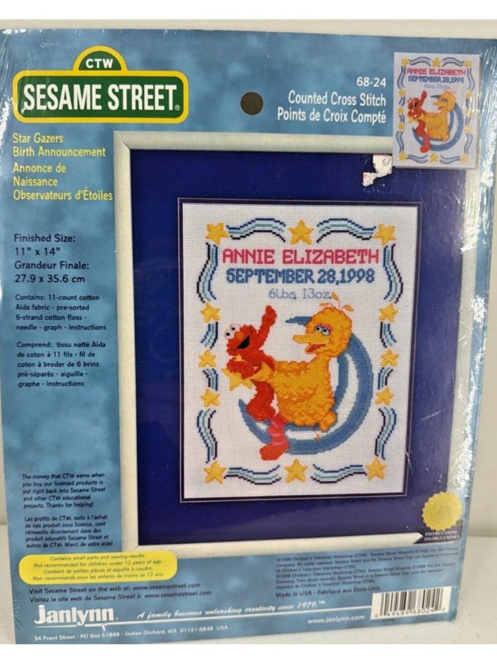 Janlynn Sesame Street Star Gazers Birth Announcement Counted Cross Stitch Kit